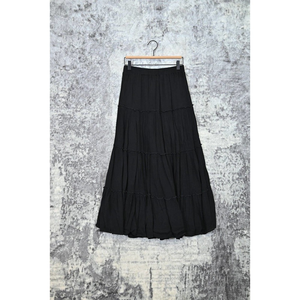 Princess Polly Black Tiered Stretch Waist Maxi Skirt Size 4